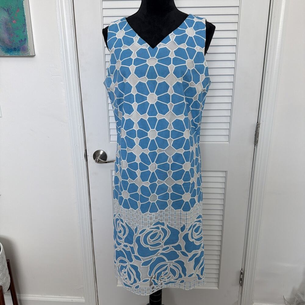 J. Mclaughlin Ocala Floral Lace Overlay Dress Size 12 - Light Blue/White